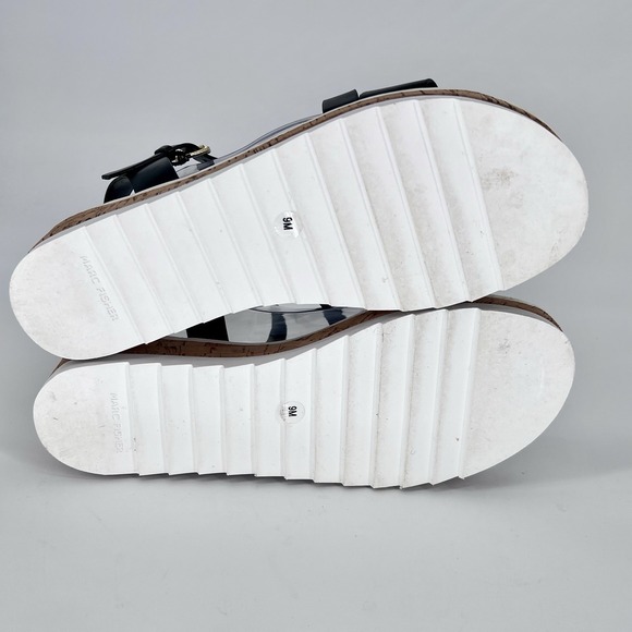 Marc Fisher Grandie Wedge Black Strappy cork low 1.5" Platform sandals sz 9M - Picture 9 of 10